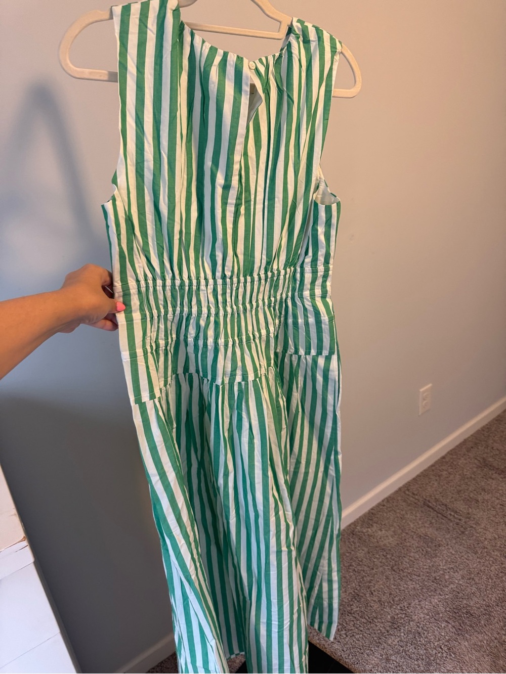 J. Crew Green and White Striped Sleeveless Midi Dress - Picture 6 of 6